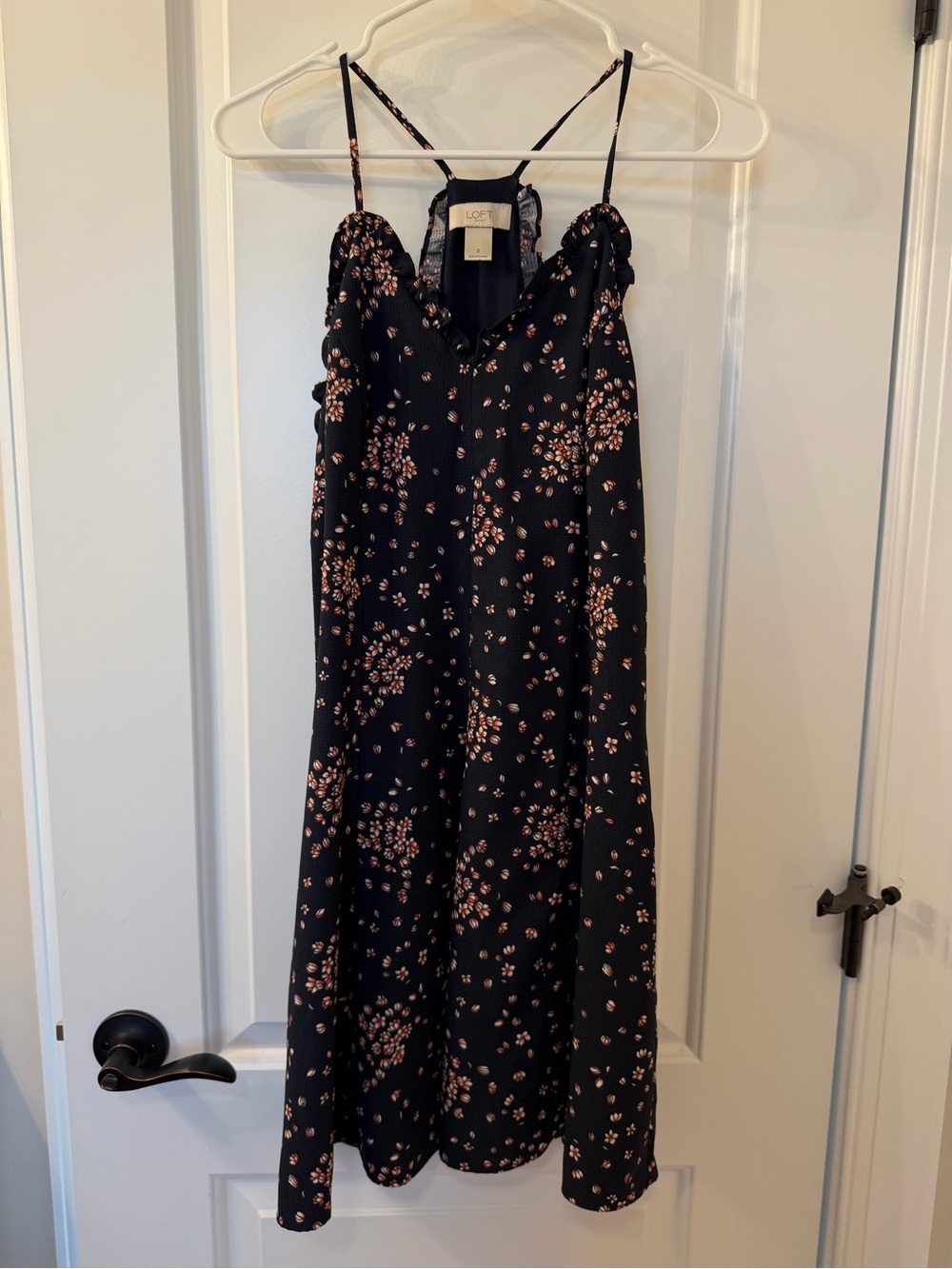LOFT Black Floral Spaghetti-Strap Dress